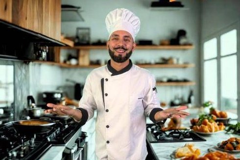 El Chef Luigi recibiendo a los invitados en su cocina