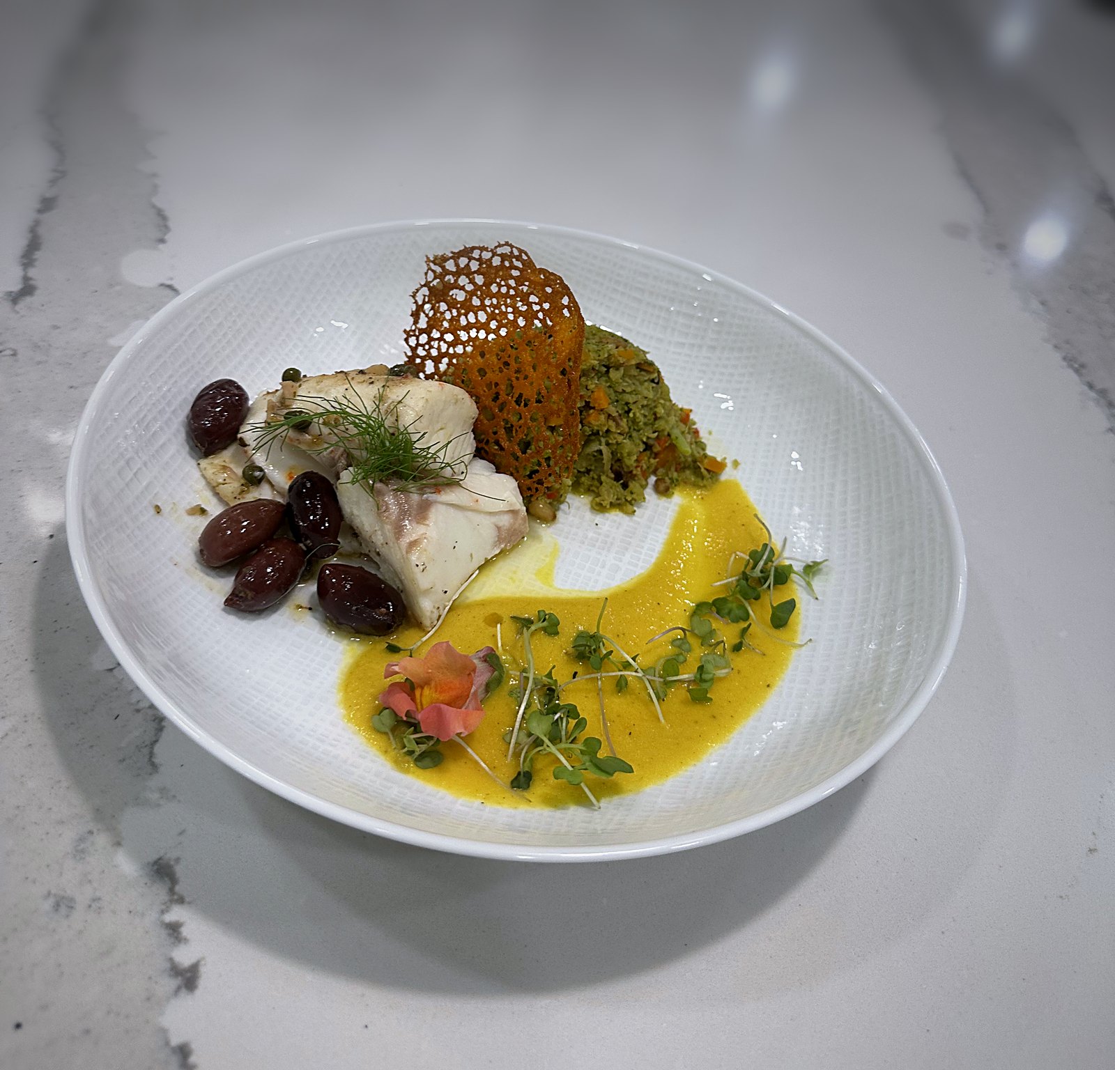 White fish in a saffron sauce