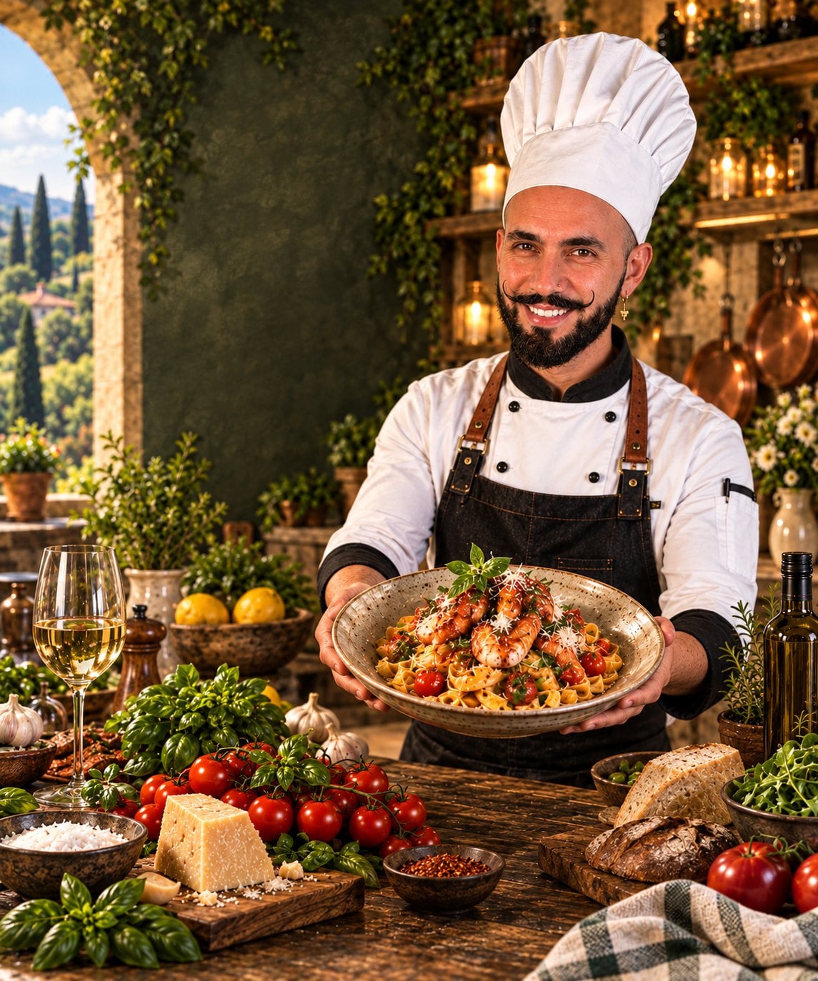 Chef Luigi presenting a beautiful Tuscan dish