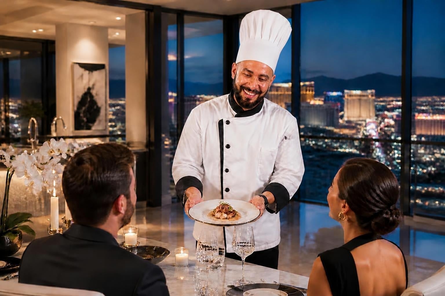 Chef Luigi serving a private dinner