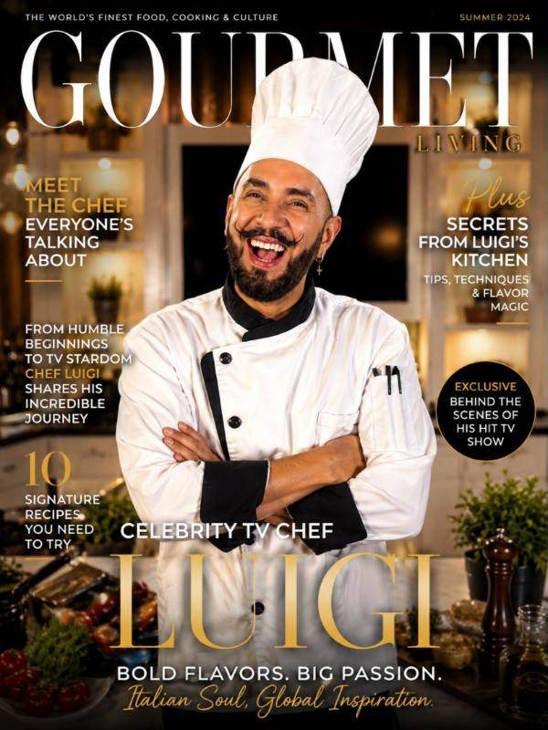 El Chef Luigi en la portada de la revista Gourmet Living